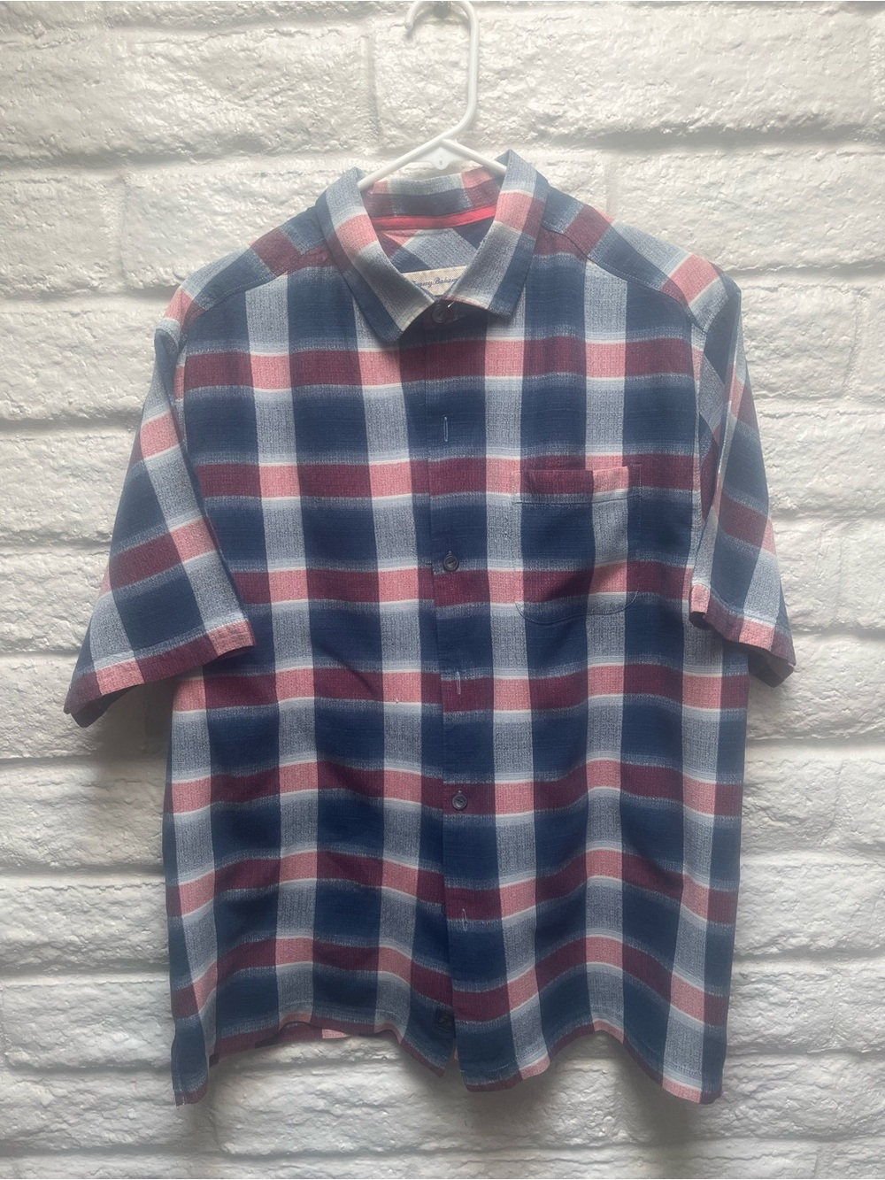 Men’s Tommy Bahama Silk Short-Sleeve Plaid Button-Down - Blue & Red Shirt